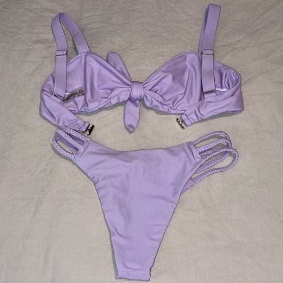 Lavender Pleated Braided Tie Cheeky Bikini Set - Picture 5 of 8